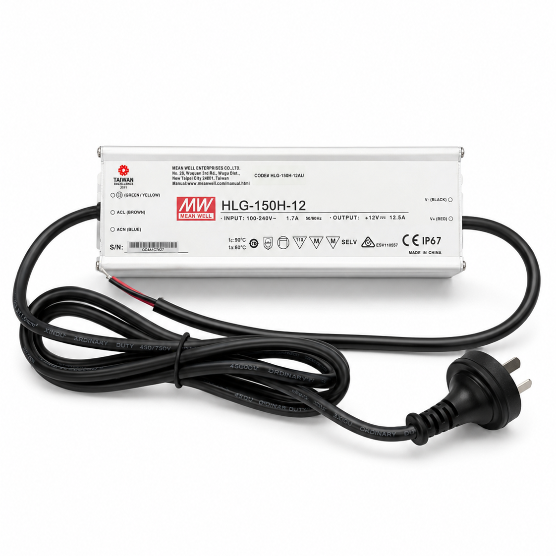 Mean Well HLG-150H-12 12V 150W IP67 LED Driver