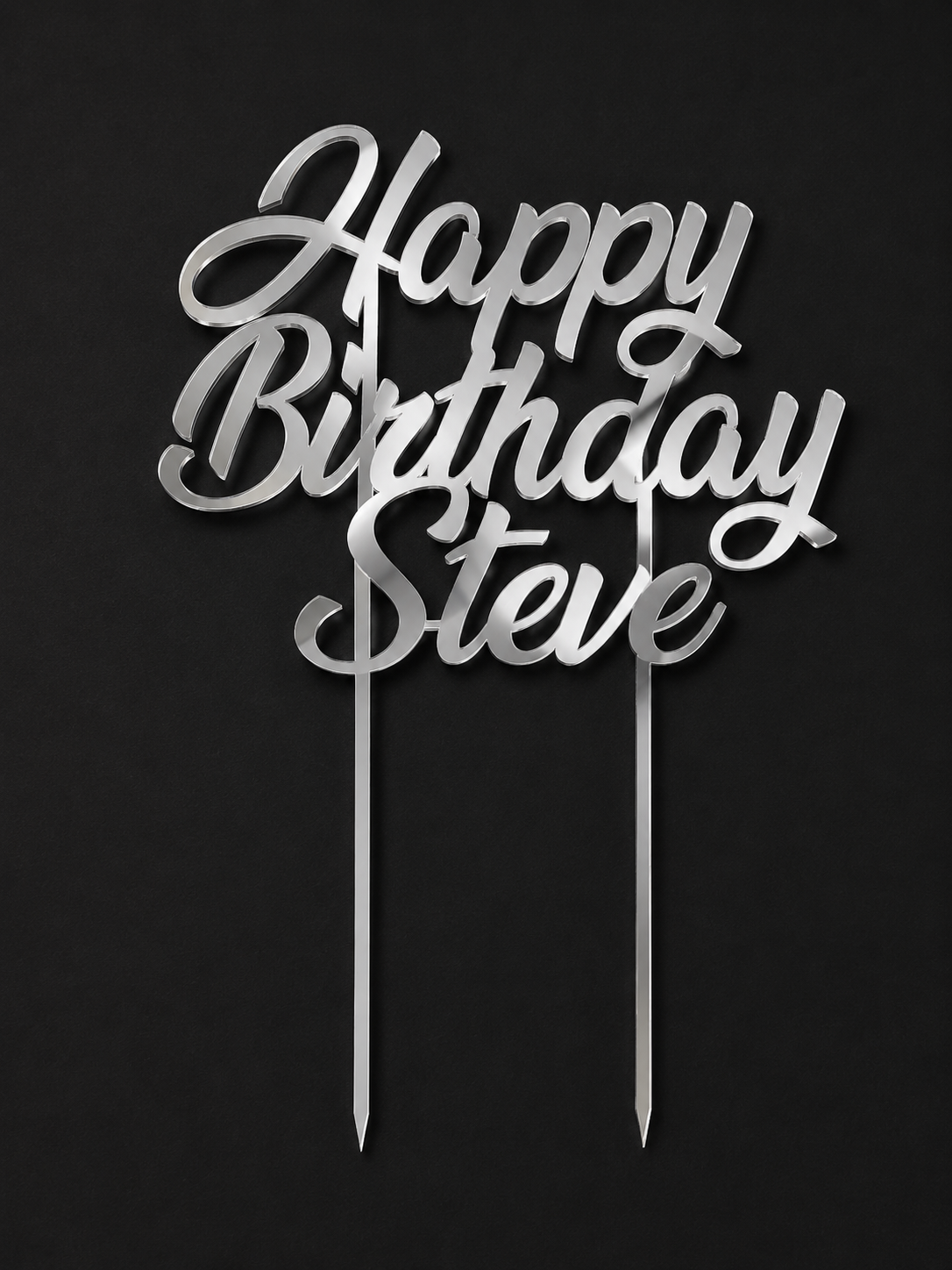 Personalised Happy Birthday Name Cake Topper – Gold or Silver Mirror Acrylic